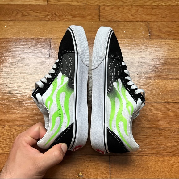 Womens Green Flamed Vans Old Skool Low Tops - Picture 8 of 9
